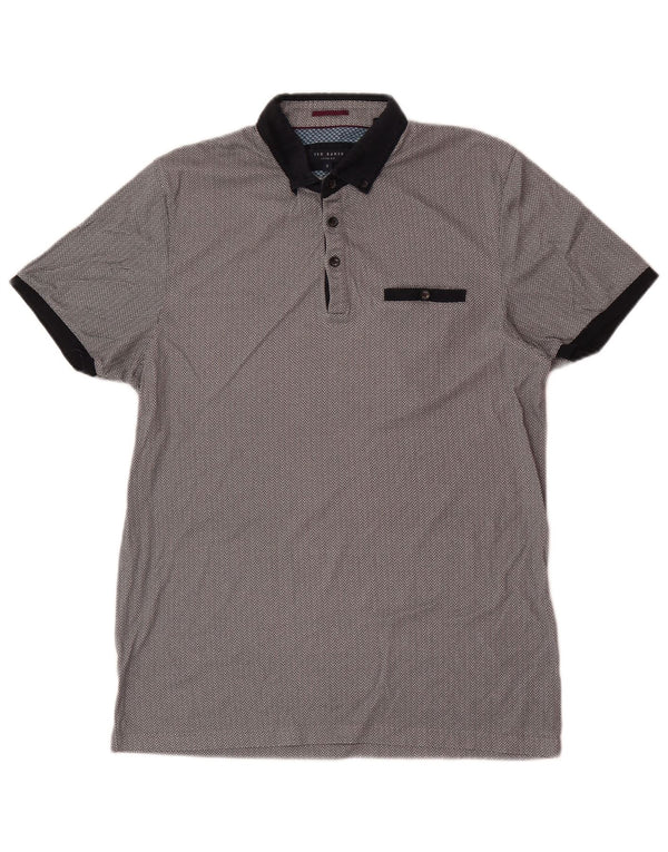 Camisa polo masculina Ted Baker de ajuste regular tamanho 3 algodão geométrico cinza médio