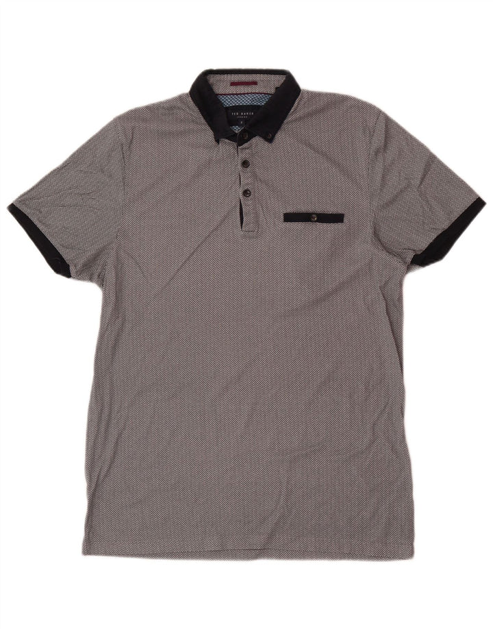 Camisa polo masculina Ted Baker de ajuste regular tamanho 3 algodão geométrico cinza médio