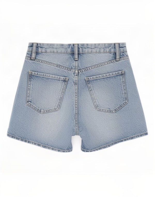 Zara Shorts jeans feminino de cintura alta desgastado UE 32 2XS W22 algodão azul