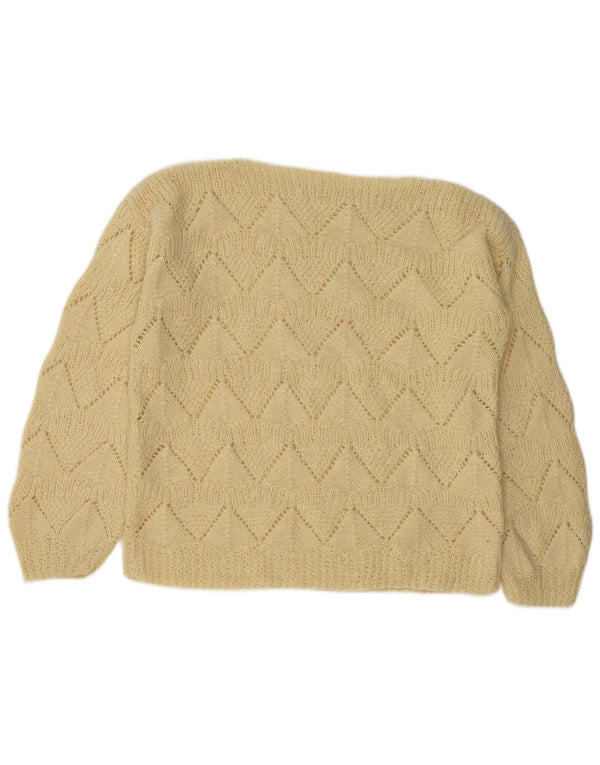 Suéter feminino vintage com gola canoa UK 18 XL Amarelo Chevron