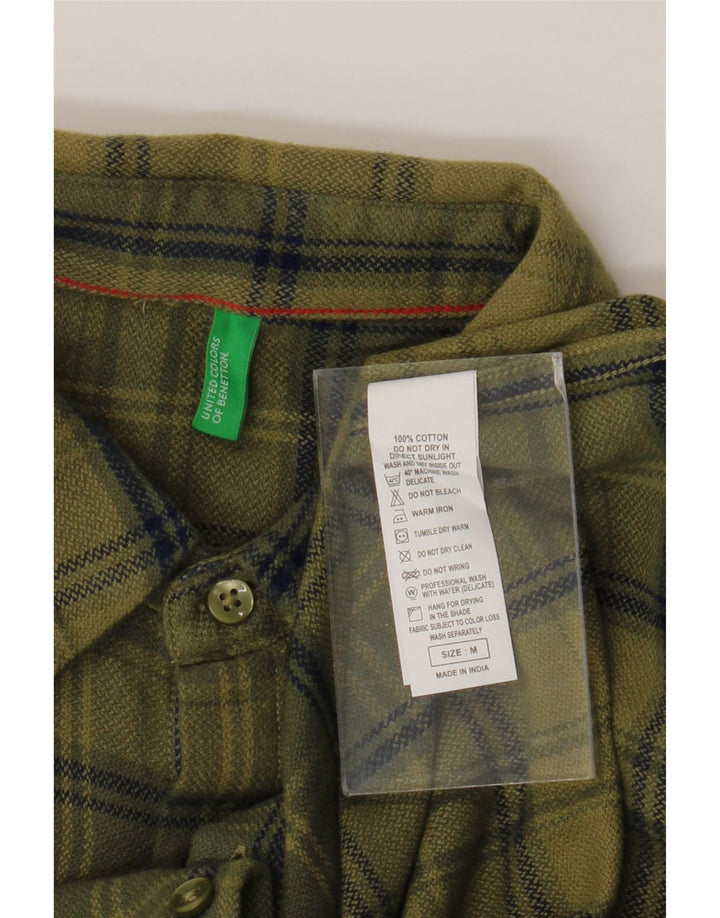 Camisa masculina de flanela Benetton médio cáqui algodão xadrez