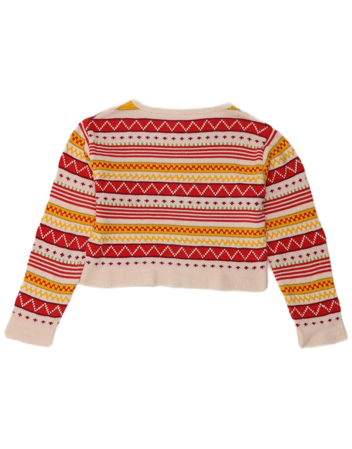 Suéter feminino vintage com gola canoa UK 12 médio multicolorido