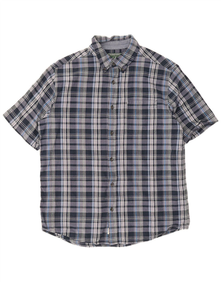Camisa masculina Woolrich de manga curta com ajuste regular, algodão xadrez azul grande