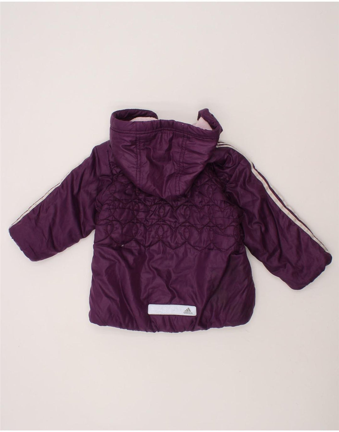 ADIDAS Baby Girls Hooded Padded Jacket 9-12 Months Purple Polyester Vintage Adidas and Second-Hand Adidas from Messina Hembry 