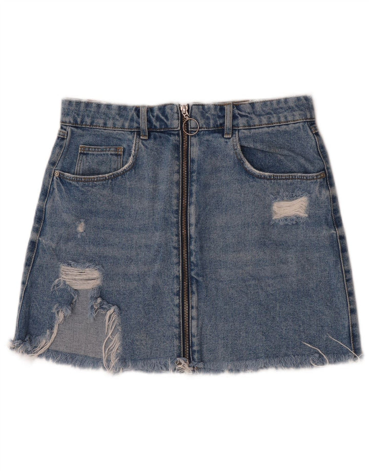 Mini saia jeans desgastada Zara feminina média W28 algodão azul