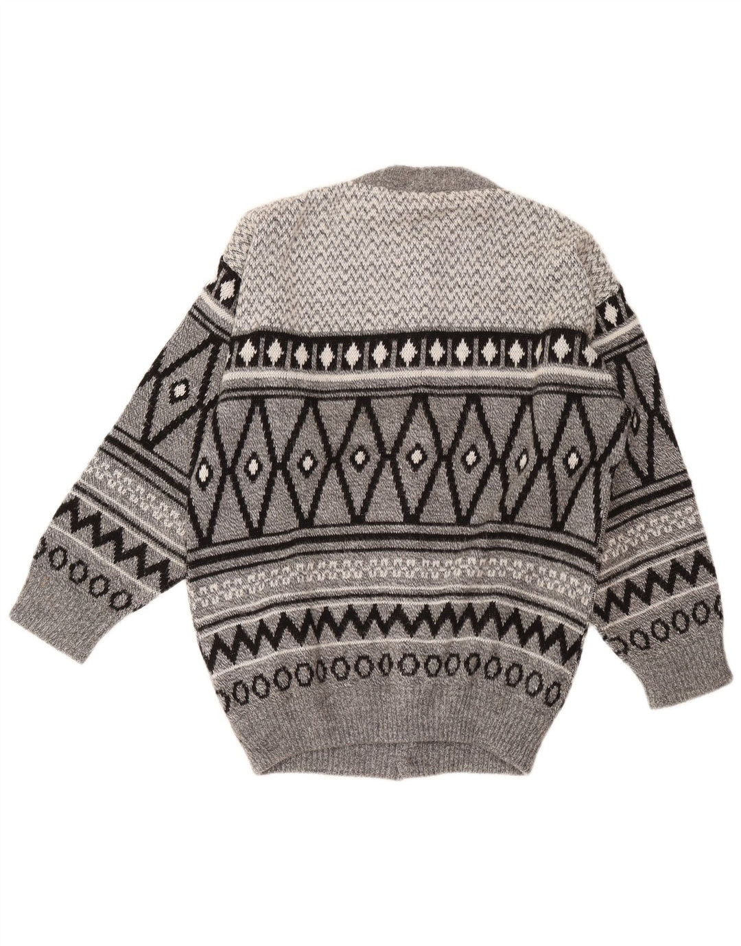 Suéter cardigã masculino vintage grande cinza Argyle/Diamante