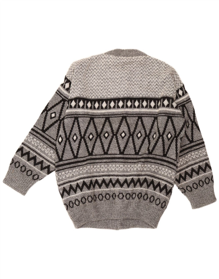 Suéter cardigã masculino vintage grande cinza Argyle/Diamante