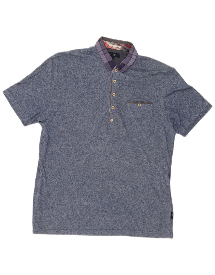 Camisa polo masculina Ted Baker tamanho 6 2XL algodão manchado azul