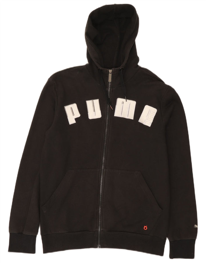Suéter masculino Puma com capuz e zíper gráfico pequeno algodão preto