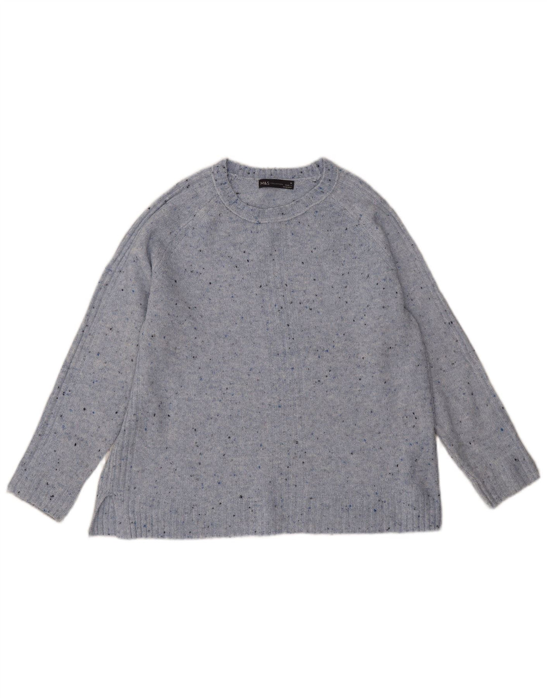 Suéter feminino Marks & Spencer com gola canoa Reino Unido 14 médio azul manchado