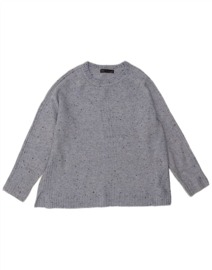 Suéter feminino Marks & Spencer com gola canoa Reino Unido 14 médio azul manchado