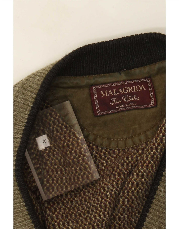 Suéter cardigã masculino Malagrida grande cáqui geométrico
