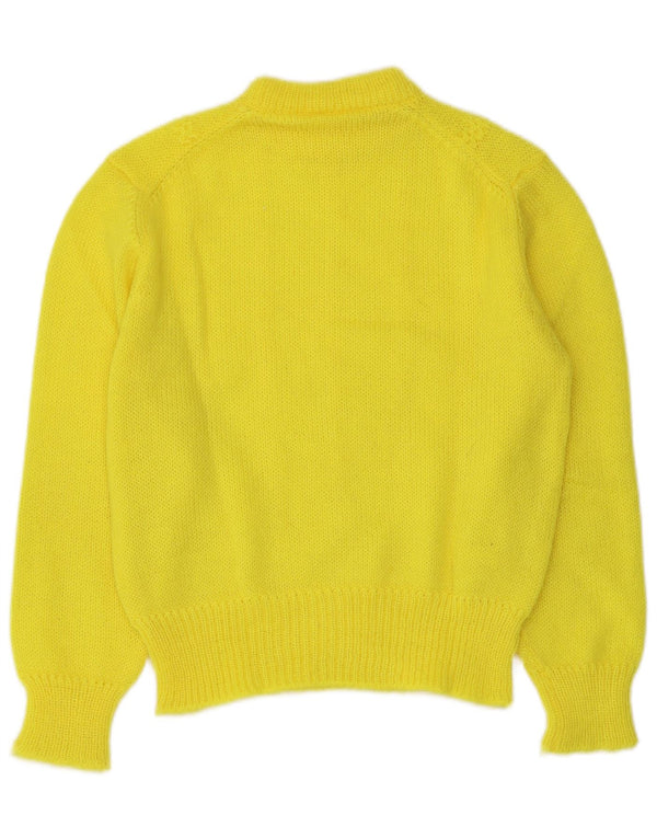 Suéter feminino vintage com gola redonda e gola redonda UK 12 amarelo médio