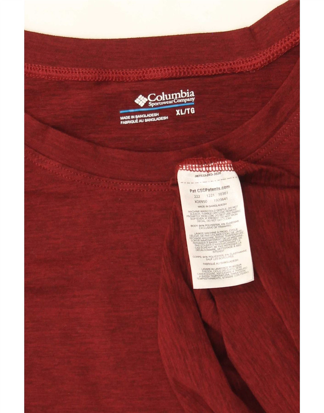 Columbia Camiseta Masculina Top XL Poliéster Borgonha