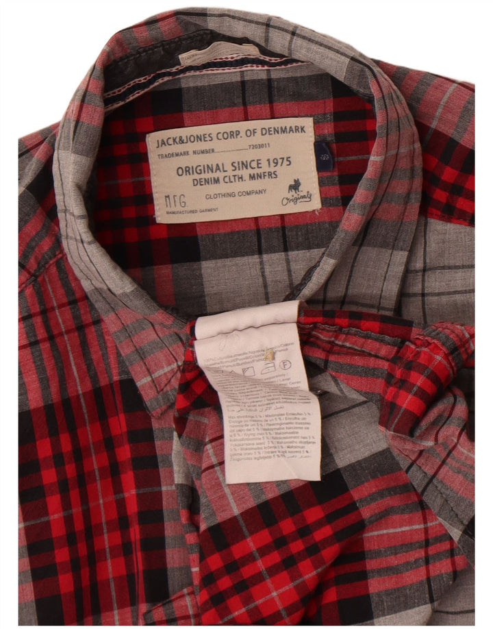 Camisa masculina de flanela Jack & Jones pequena xadrez vermelha de algodão