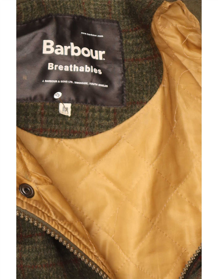 Jaqueta utilitária masculina Barbour UK 38 lã xadrez cáqui média