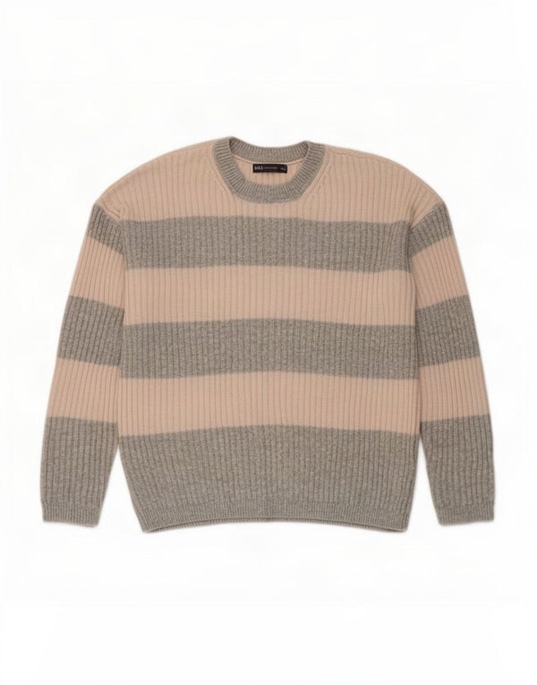 Suéter feminino Marks & Spencer com gola redonda e listrado cinza grande UK 16