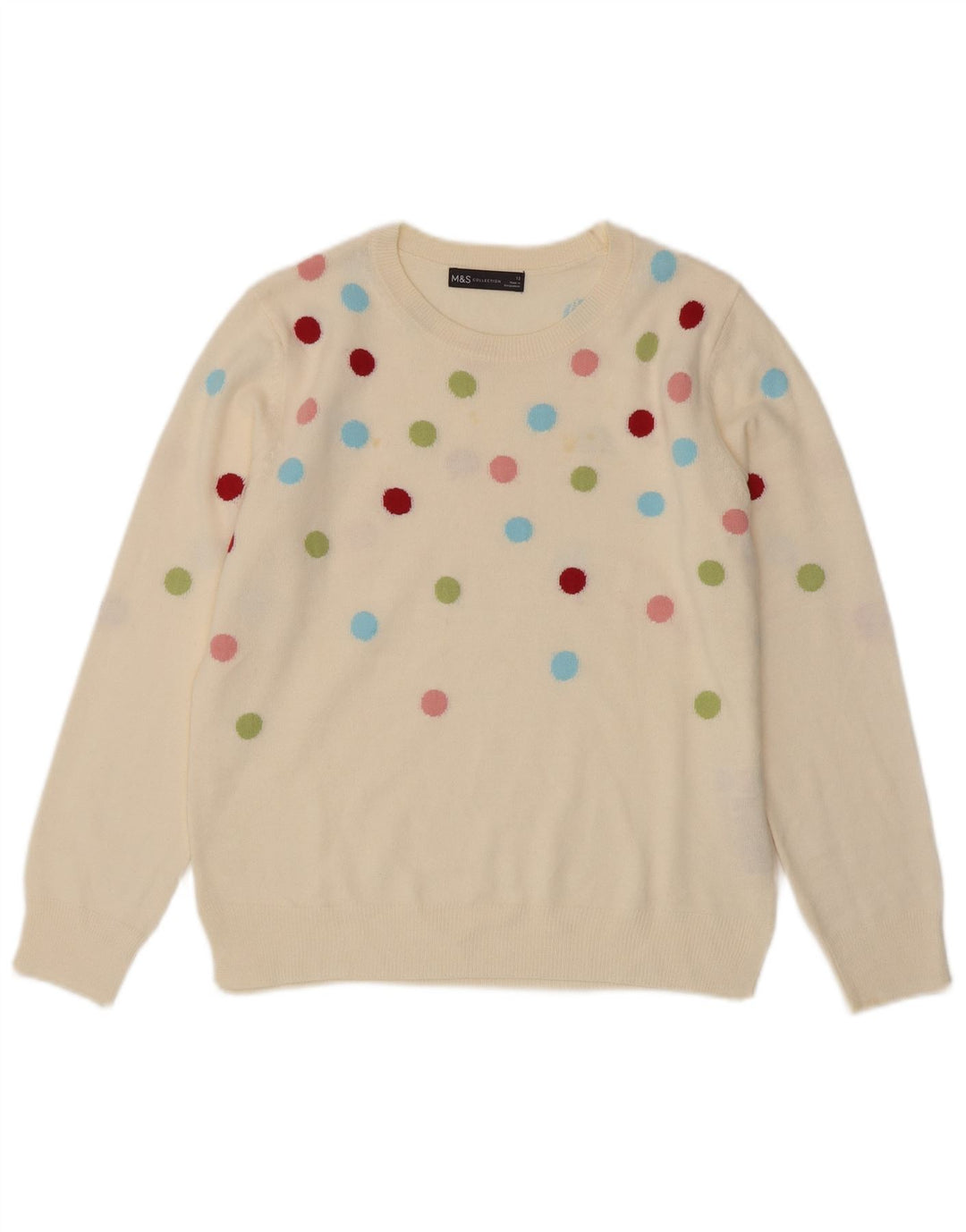 Suéter feminino Marks & Spencer com gola redonda UK 12 médio off white