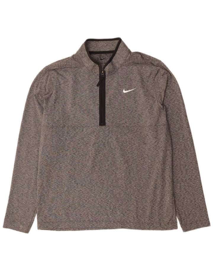 Pulôver masculino Nike Dri Fit com decote em zíper, moletom grande cinza manchado