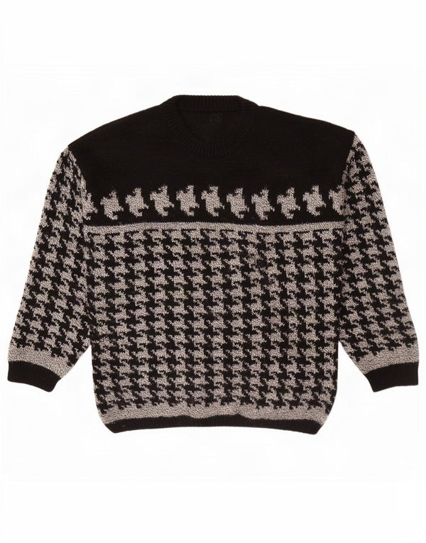 Suéter vintage masculino com gola redonda, médio, preto, houndstooth