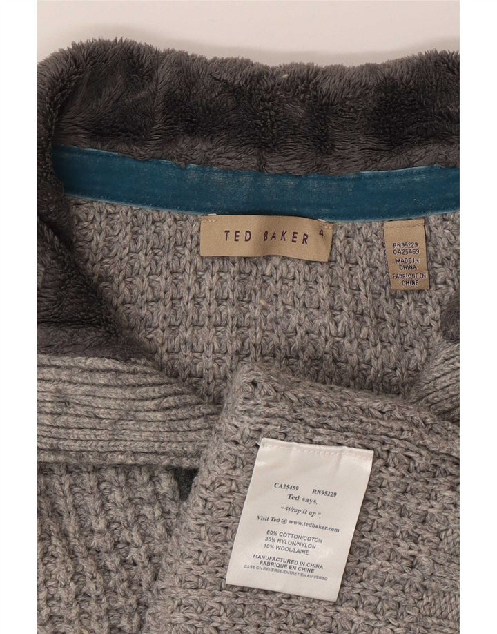 Suéter masculino Ted Baker com gola redonda e botão, tamanho 4, algodão cinza grande