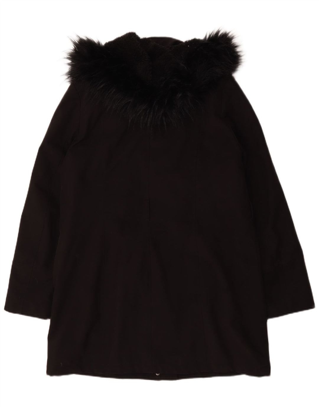 Sobretudo feminino Sherpa com capuz Dkny UK 16 grande poliéster preto