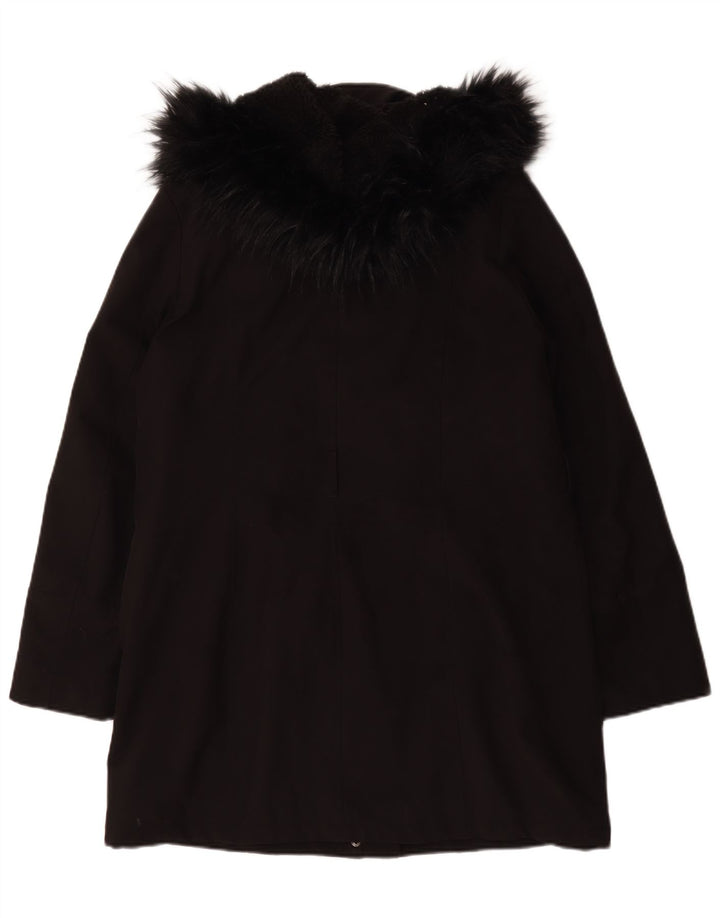 Sobretudo feminino Sherpa com capuz Dkny UK 16 grande poliéster preto