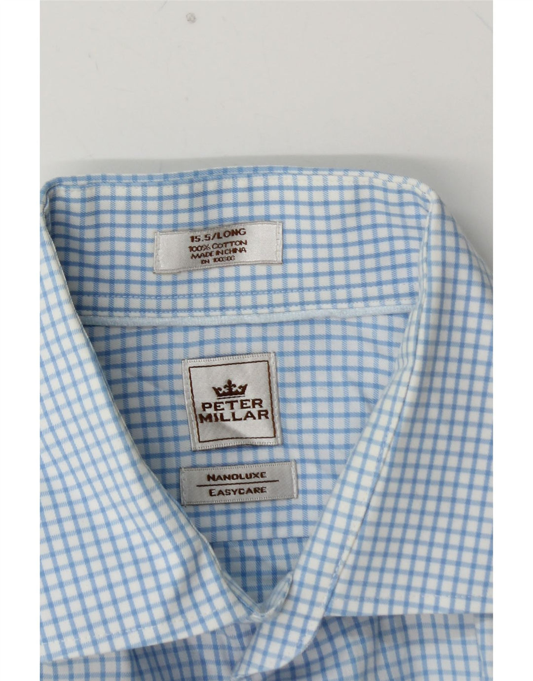 Camisa longa masculina PETER MILLAR tamanho 15 5 algodão guingão azul médio