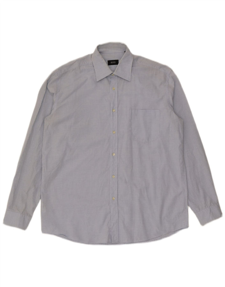 Camisa masculina Hugo Boss tamanho 42 16 1/2 grande algodão azul