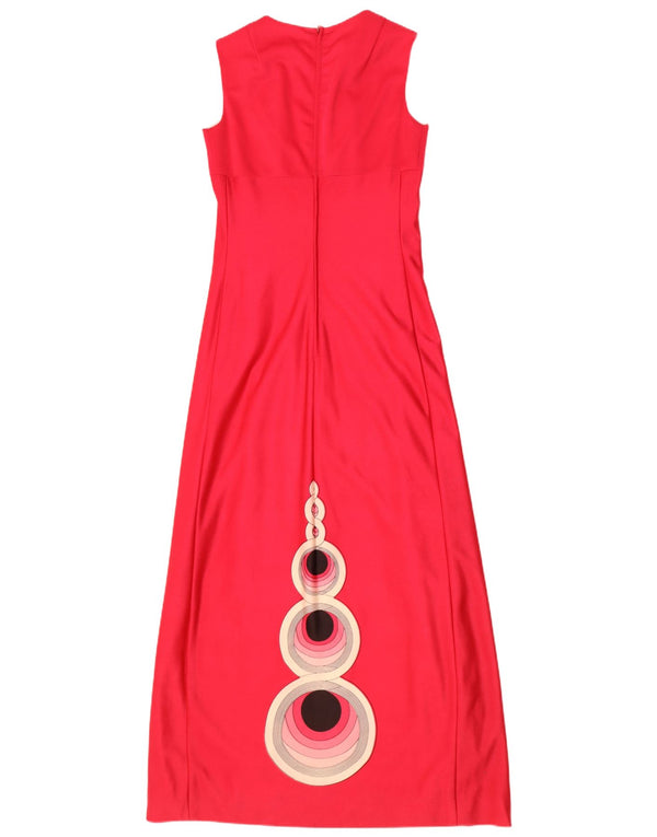 Vestido maxi feminino vintage gráfico sem mangas Reino Unido 10 pequeno rosa