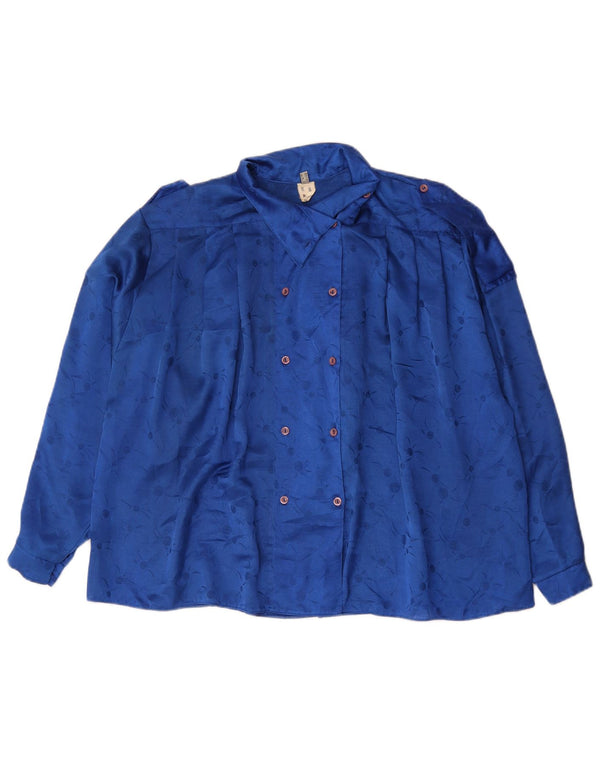 Blusa de camisa oversized feminina vintage Reino Unido 14 poliéster floral azul grande