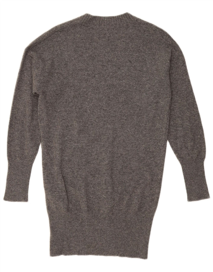 Suéter feminino BENETTON oversized longline com decote em V Reino Unido 10 pequeno cinza
