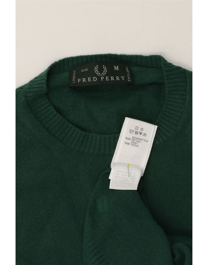 Fred Perry Suéter masculino com gola redonda de lã verde médio