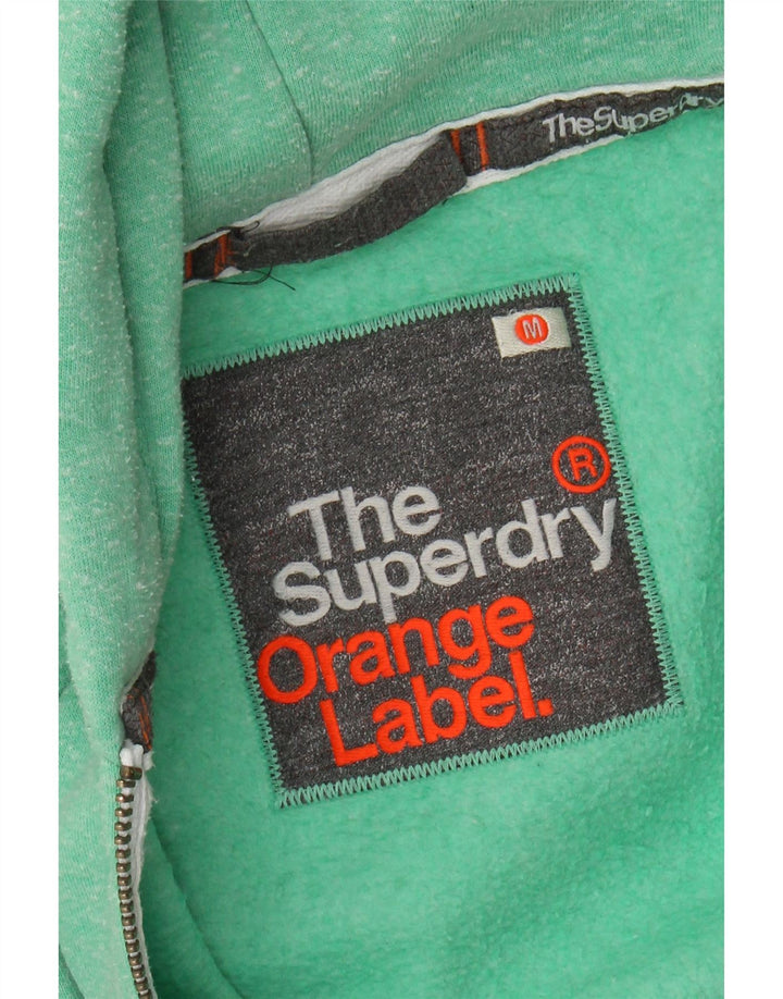 Suéter feminino Superdry com capuz e zíper Reino Unido 12 algodão manchado verde médio