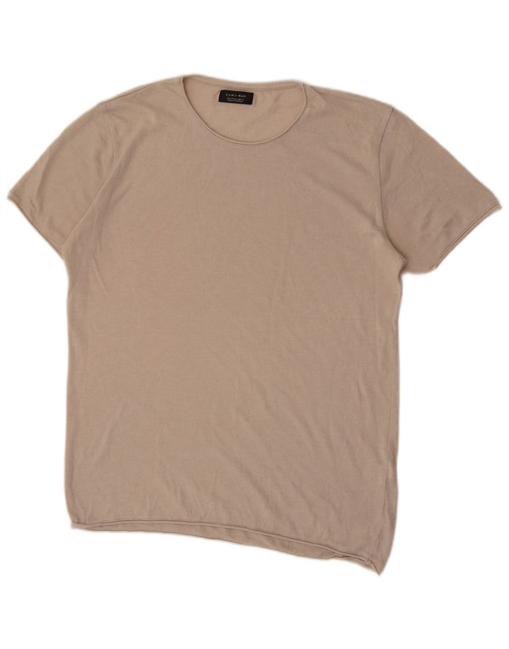 Camiseta masculina Zara Top grande algodão bege