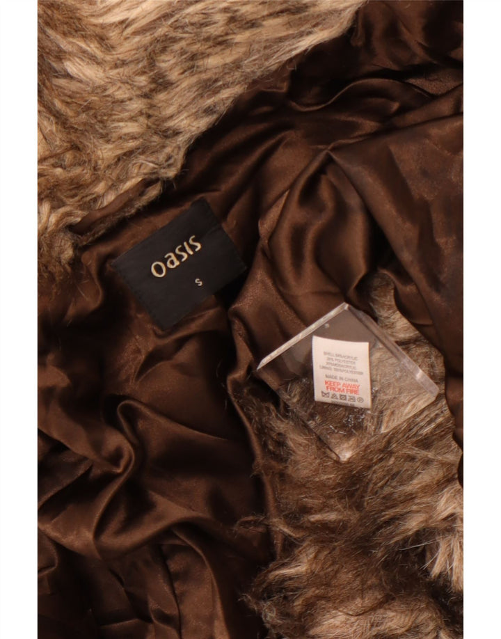 Jaqueta feminina de pele sintética OASIS UK 10 pequena listrada marrom acrílica