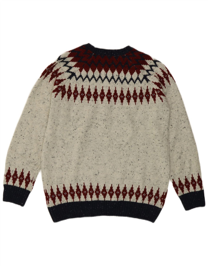 Suéter masculino Alcott com gola canoa e lã grande cinza Fair Isle