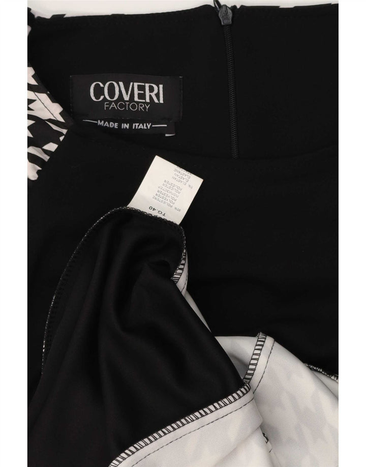 Vestido feminino Coveri com bainha de manga comprida IT 40 pequeno preto houndstooth