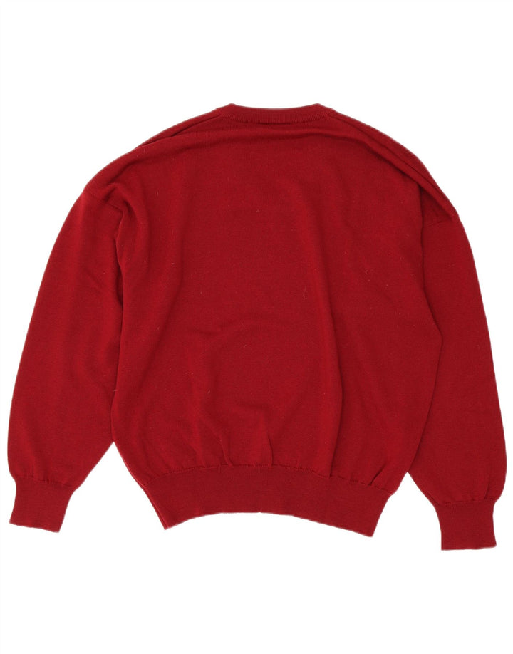 Suéter masculino Lacoste com decote em V tamanho 5 grande lã virgem vermelha