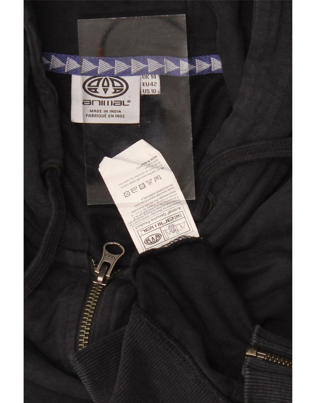 ANIMAL Suéter feminino com capuz e zíper Reino Unido 14 grande algodão preto