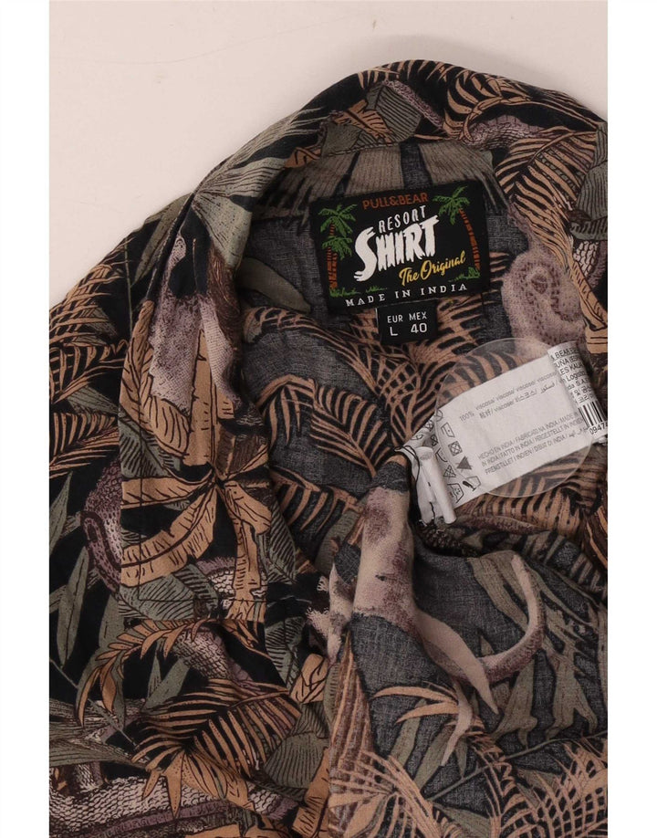 Camisa masculina de manga curta Pull & Bear grande viscose floral multicolorida