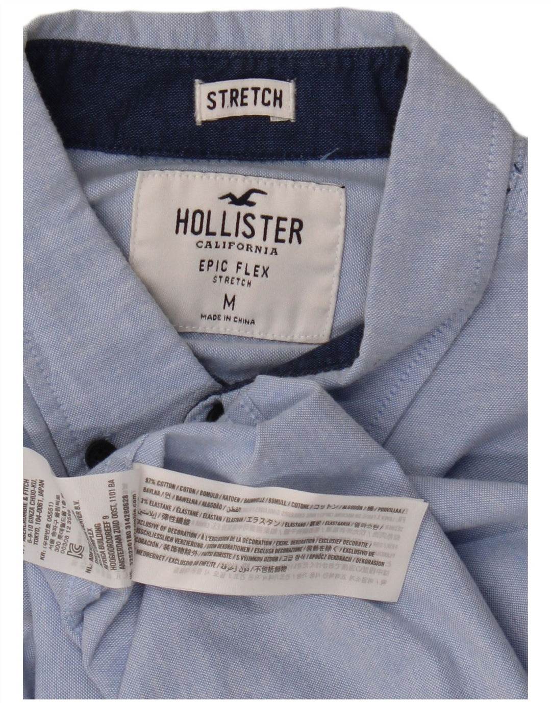 Camisa masculina HOLLISTER de algodão azul médio