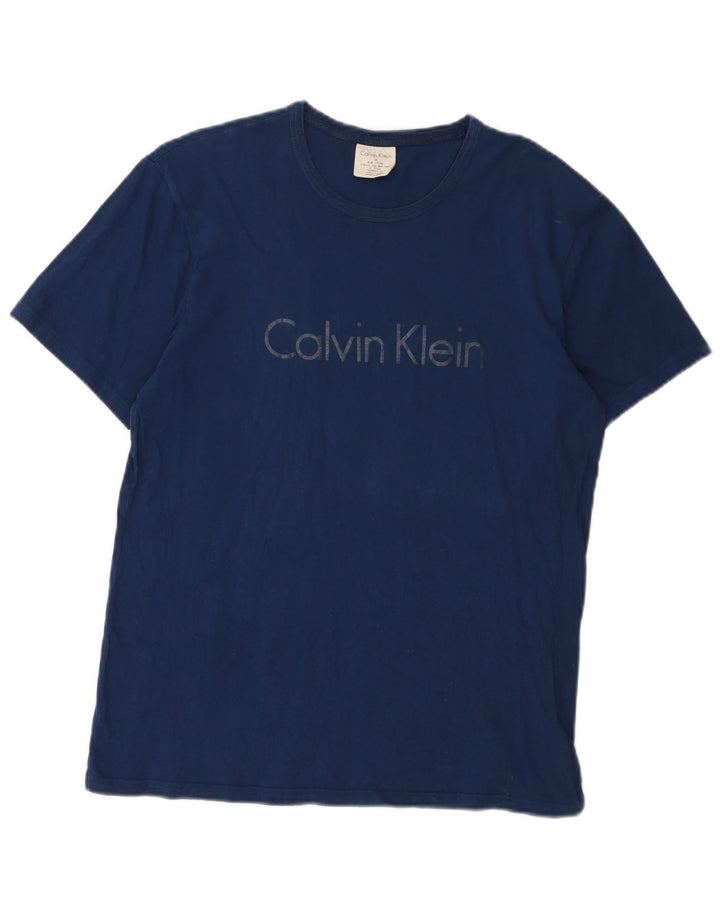 Calvin Klein Camiseta masculina gráfica Top médio algodão azul marinho