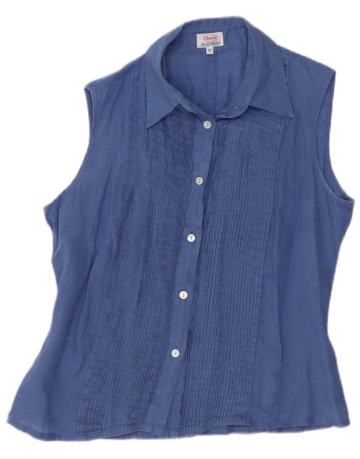 Blusa feminina sem mangas CHERIE IT 42 linho azul médio