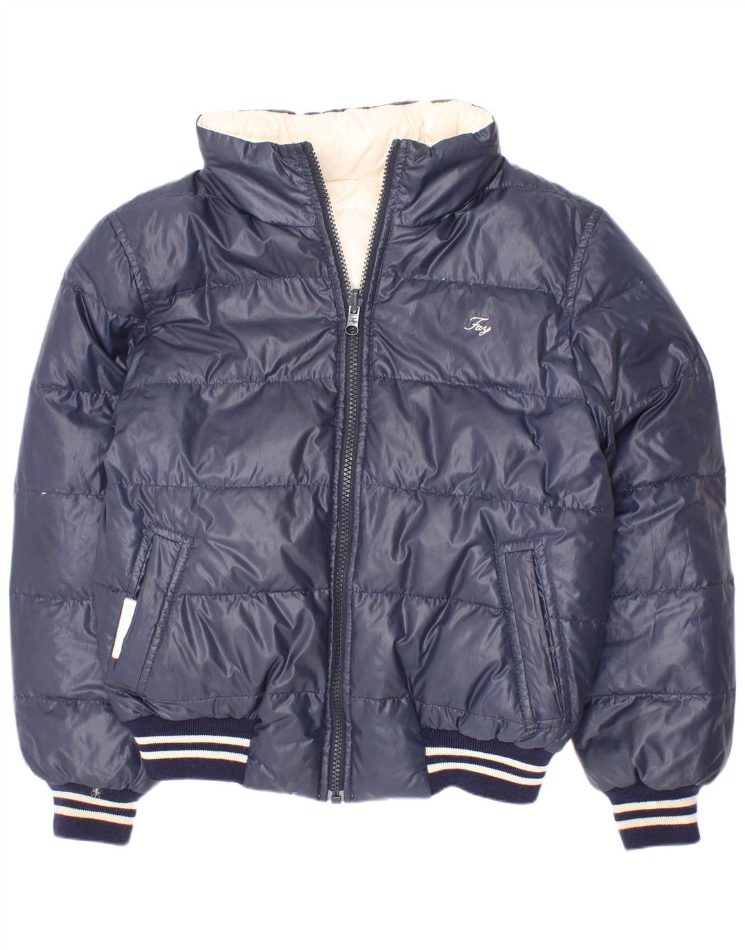 Jaqueta acolchoada reversível com capuz Fay Boys 7-8 anos listrado azul marinho