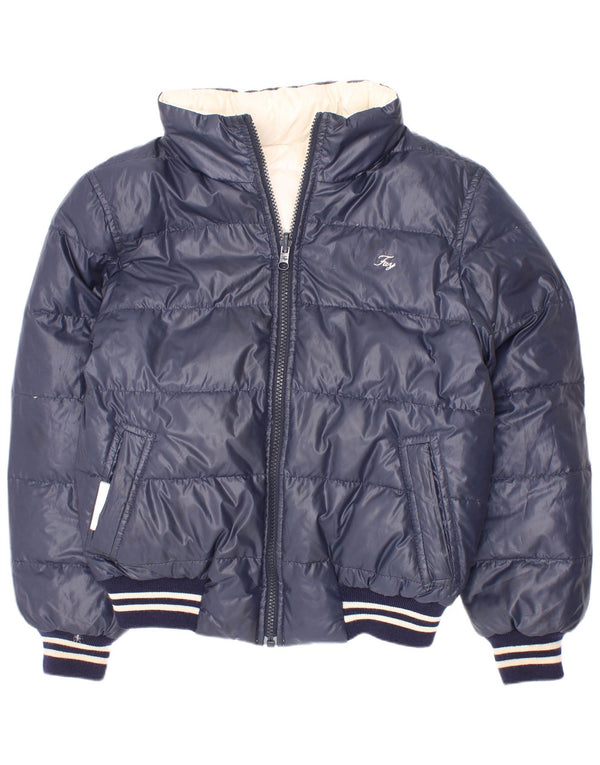 Jaqueta acolchoada reversível com capuz Fay Boys 7-8 anos listrado azul marinho