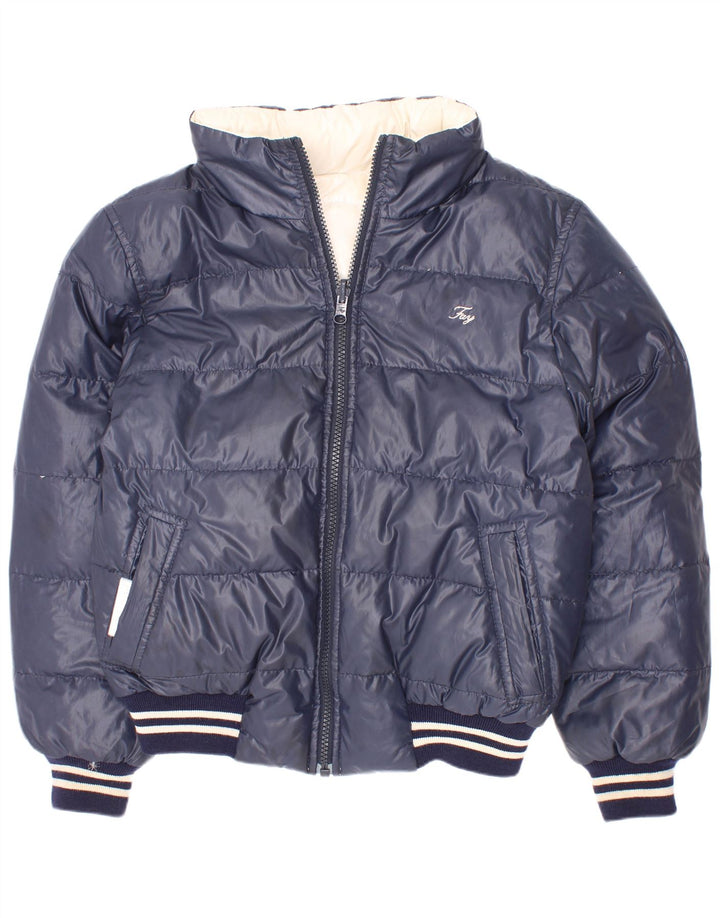 Jaqueta acolchoada reversível com capuz Fay Boys 7-8 anos listrado azul marinho