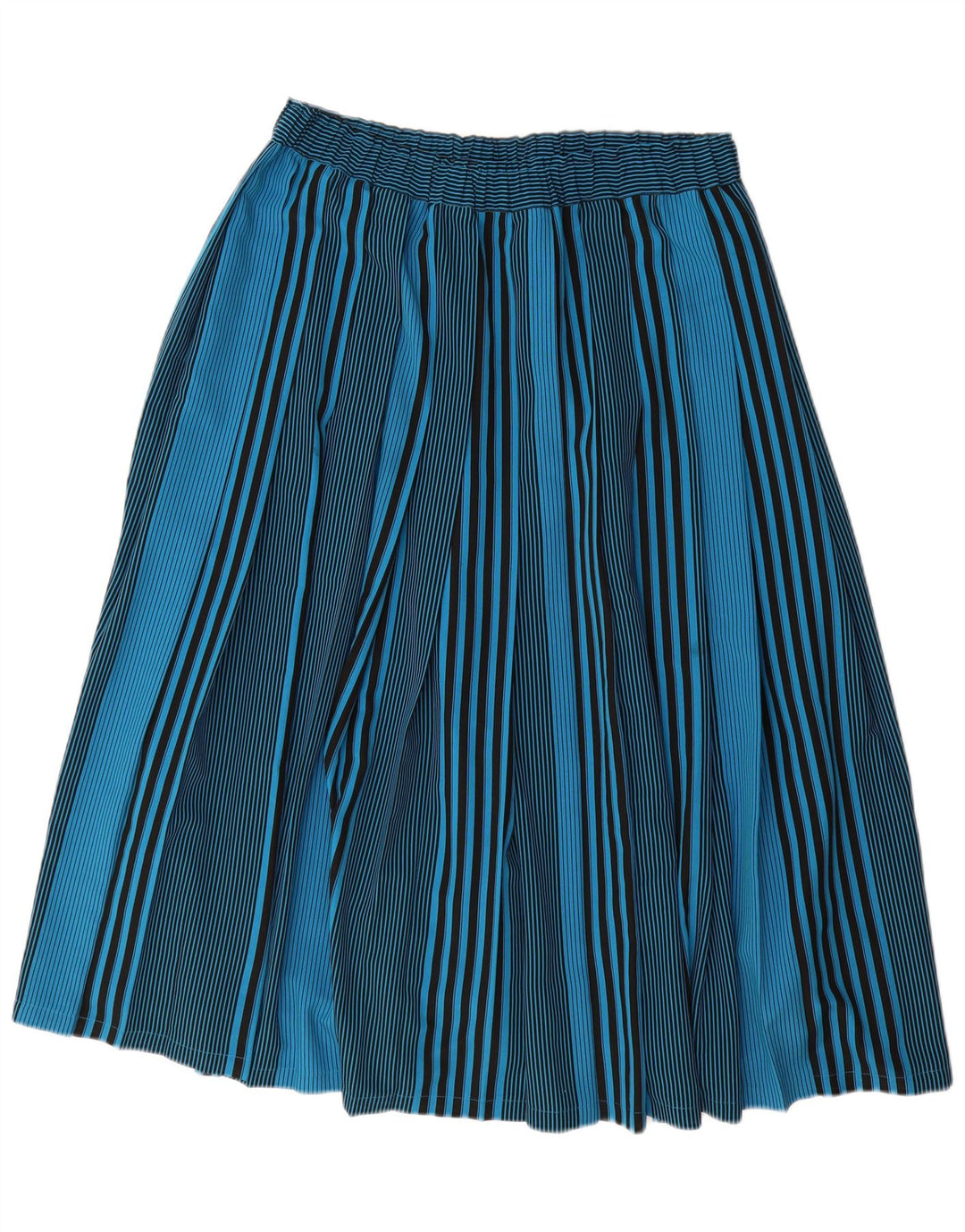 Saia plissada feminina VINTAGE IT 44 médio W32 poliéster listrado azul