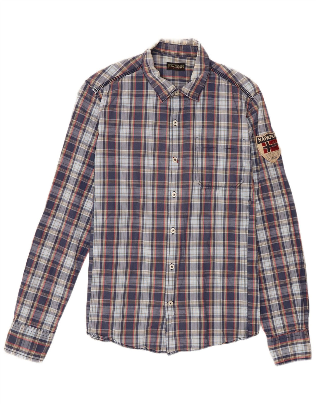 Camisa masculina Napapijri grande algodão xadrez azul