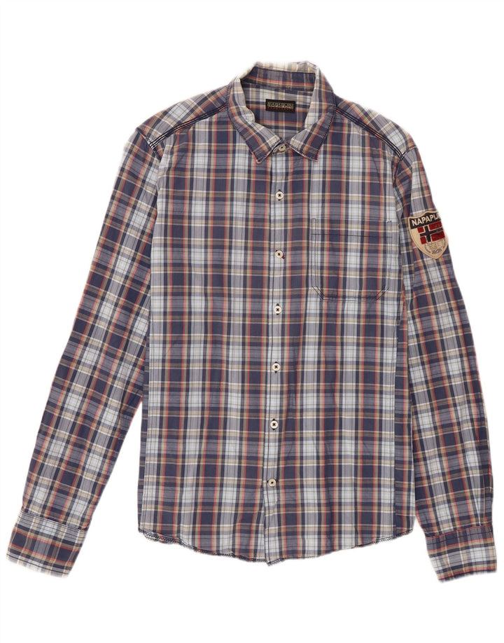 Camisa masculina Napapijri grande algodão xadrez azul